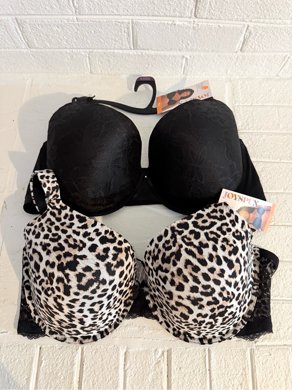 JOYSPUN Women’s Black Lace Bra and Leopard Print Molded T-Shirt Bra - 2-Pack